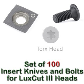 Set of 100 Carbide Insert Knives and 100 Replacement Screws for LuxCut III Heads