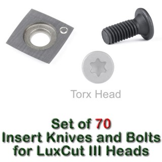 Set of 70 Carbide Insert Knives and 70 Replacement Screws for LuxCut III Heads