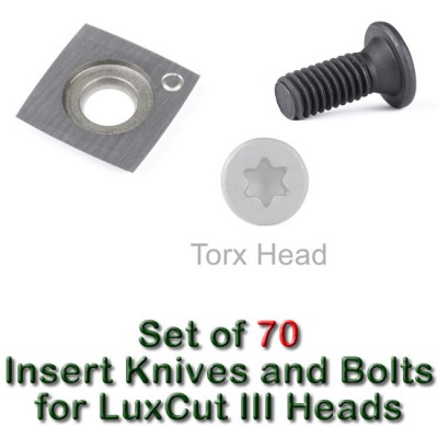 Set of 70 Carbide Insert Knives and 70 Replacement Screws for LuxCut III Heads