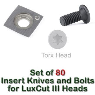 Set of 80 Carbide Insert Knives and 80 Replacement Screws for LuxCut III Heads